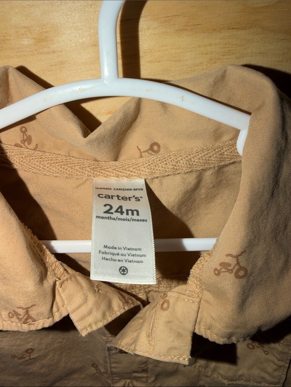 Carter's Tan Short-Sleeve Button Romper with Tiny Print - Picture 2 of 3